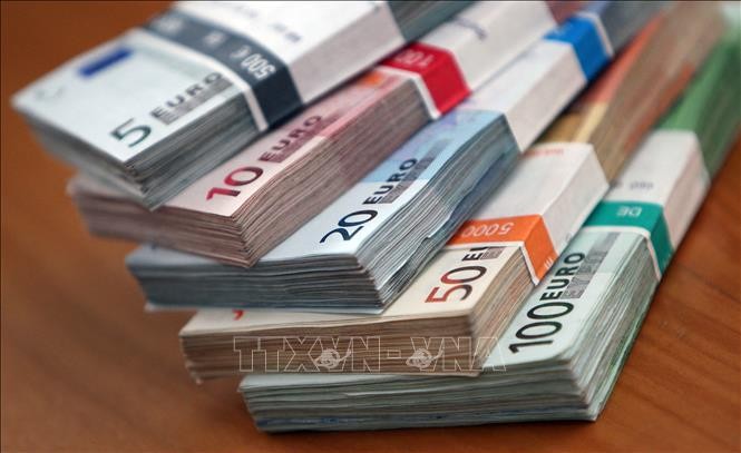 Đồng euro tại một ngân hàng ở Heidelberg, Đức. Ảnh minh họa: AFP/TTXVN