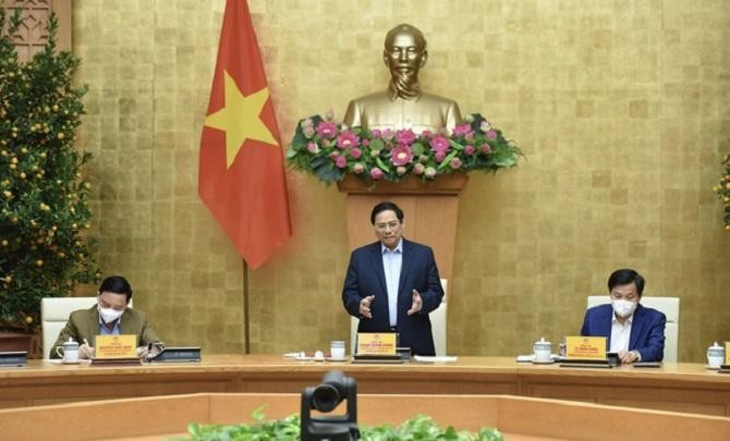 Thủ tướng Phạm Minh Chính chủ trì cuộc họp trực tuyến với các địa phương về công tác phòng, chống dịch trong dịp Tết Nguyên đán Nhâm Dần 2022 - Ảnh: VGP.